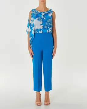 Pantaloni turchesi a vita alta in crêpe fluido