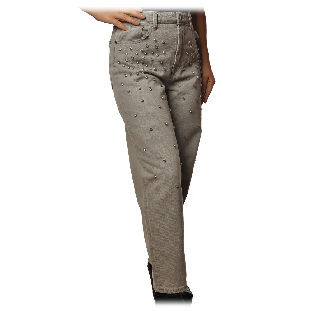 Pinko - Jeans Boyfriend Maddie8 in Tela Grigia con Strass - Grigio - Pantalone - Made in Italy - Luxury Exclusive Collection
