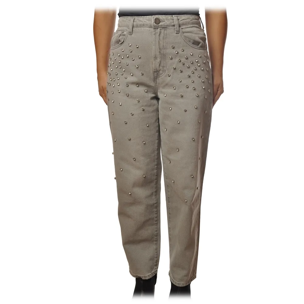 Pinko - Jeans Boyfriend Maddie8 in Tela Grigia con Strass - Grigio - Pantalone - Made in Italy - Luxury Exclusive Collection