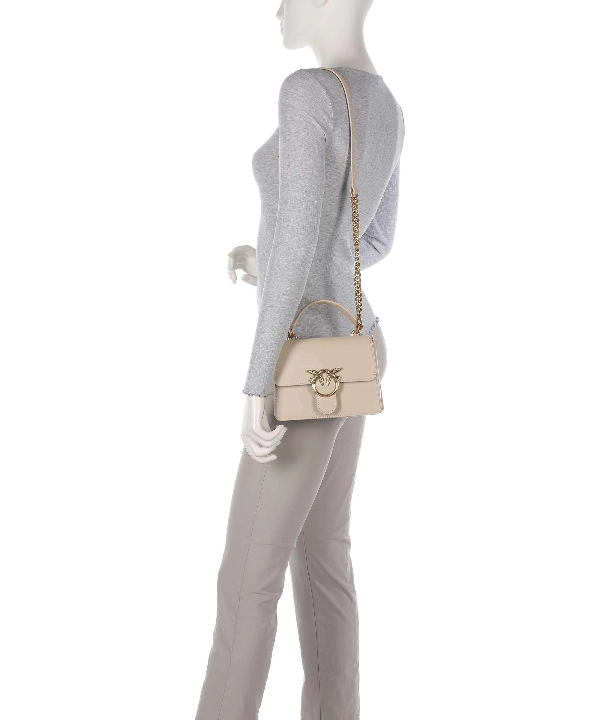  Pinko Love One Mini Borsa a tracolla pelle di vacchetta finemente grana beige  