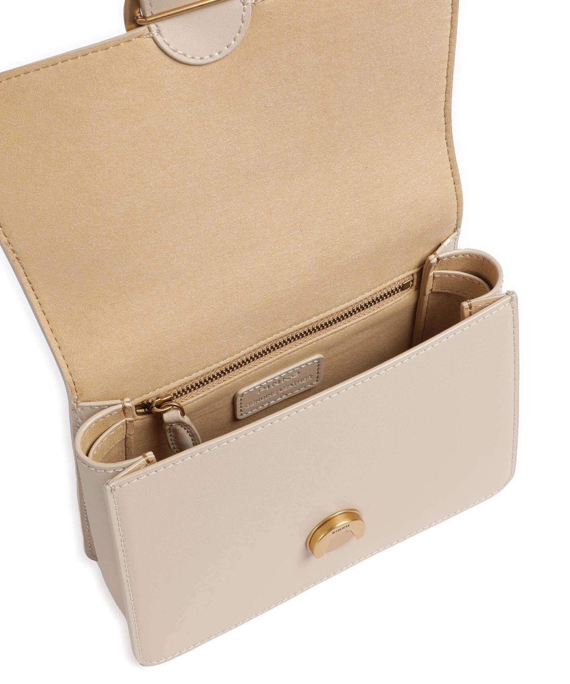  Pinko Love One Mini Borsa a tracolla pelle di vacchetta finemente grana beige  