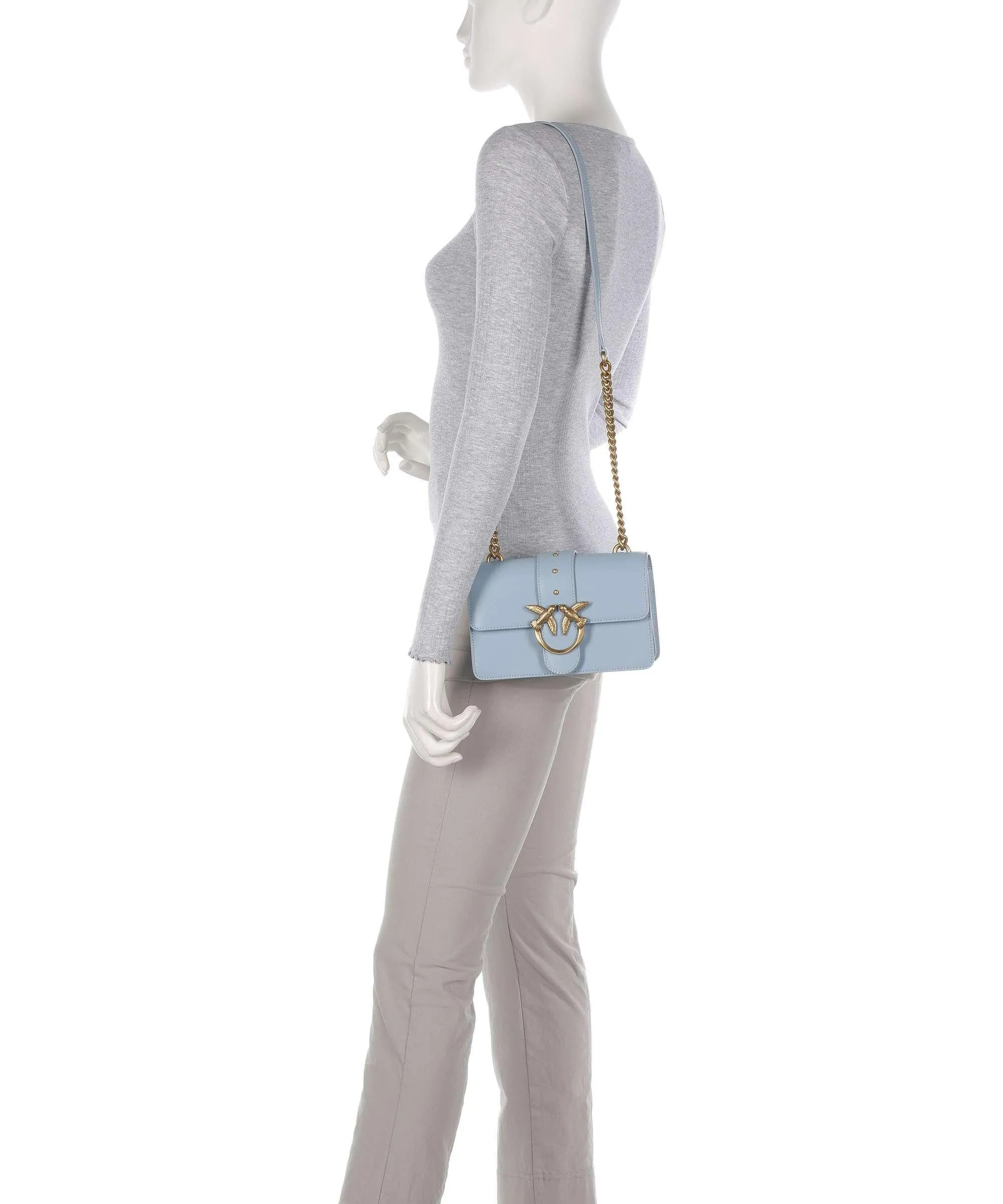  Pinko Love One Mini Borsa a tracolla pelle di vitello finemente grana blu chiaro  