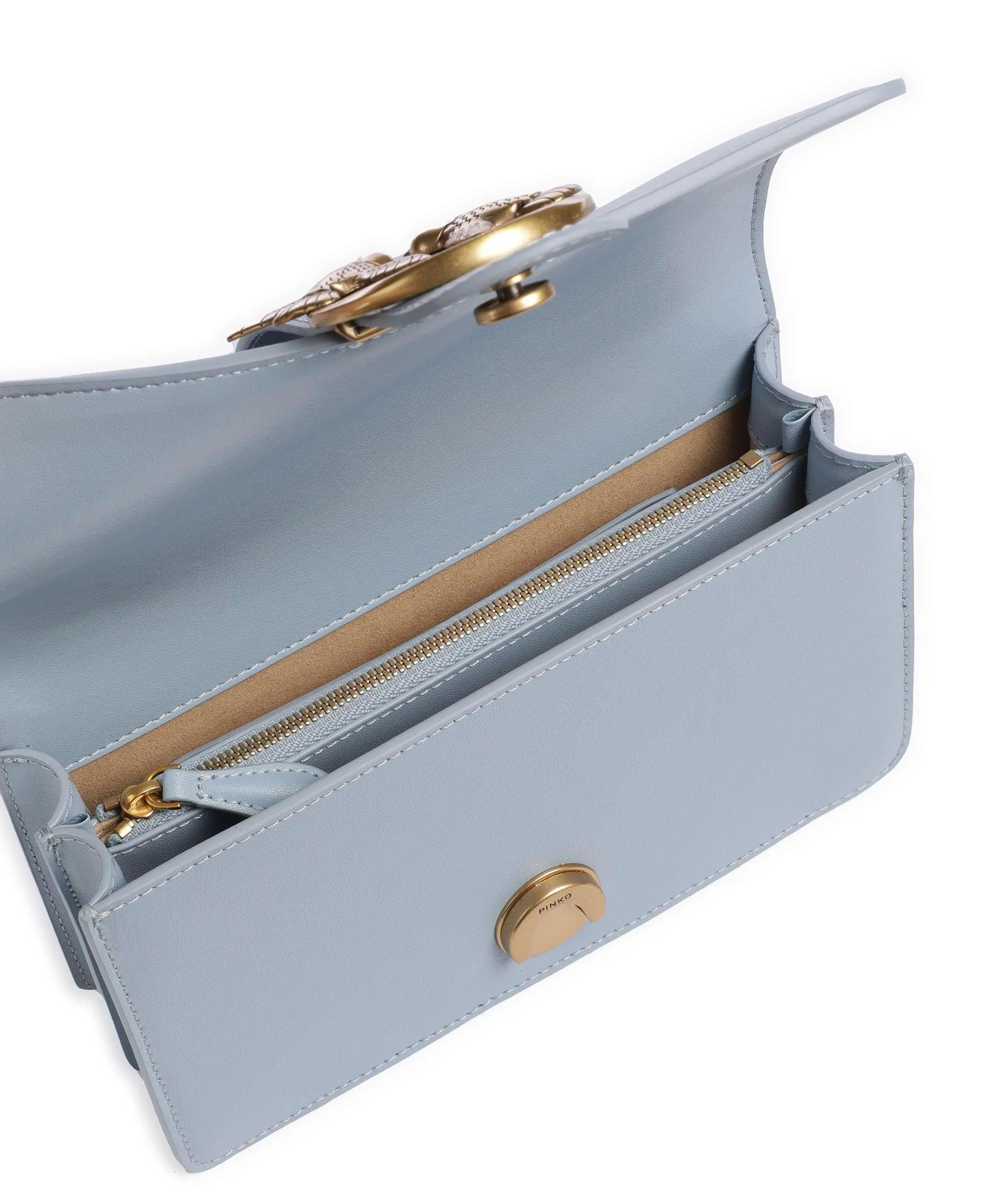  Pinko Love One Mini Borsa a tracolla pelle di vitello finemente grana blu chiaro  