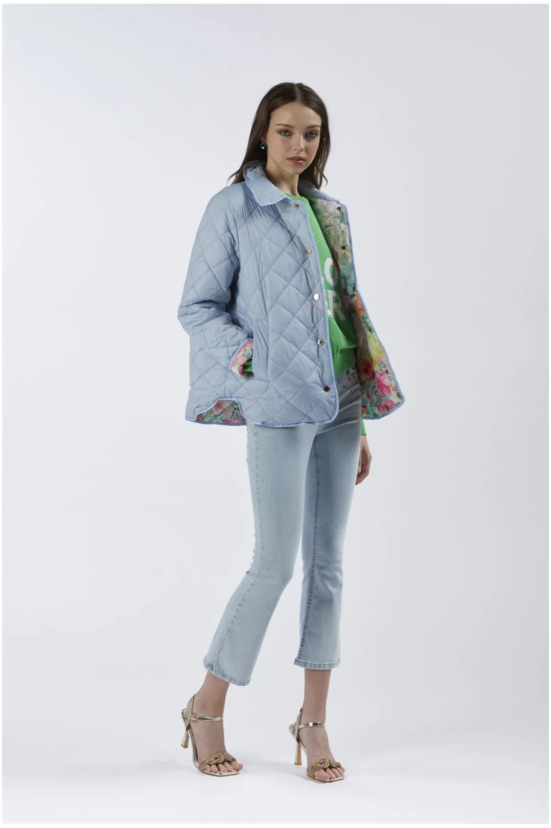 piumino trapuntato reversibile celeste