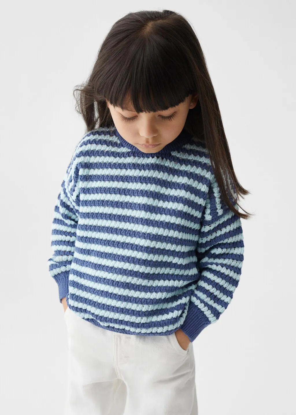 Pullover maglia traforata righe