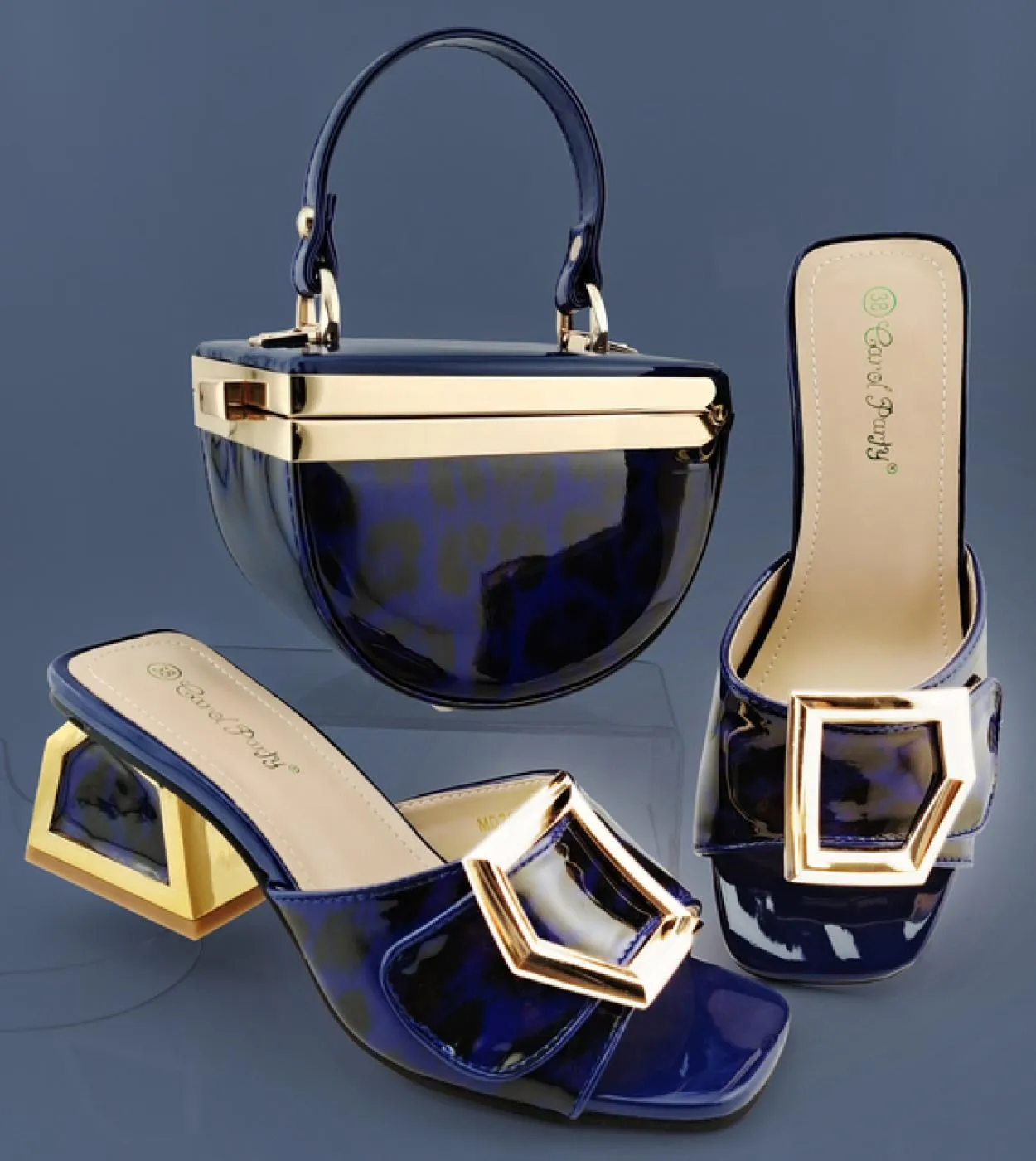 Qsgfc Scarpe e borsa in pelle verniciata color oro dal design italiano per scarpe e borsa da donna alla moda nigeriana