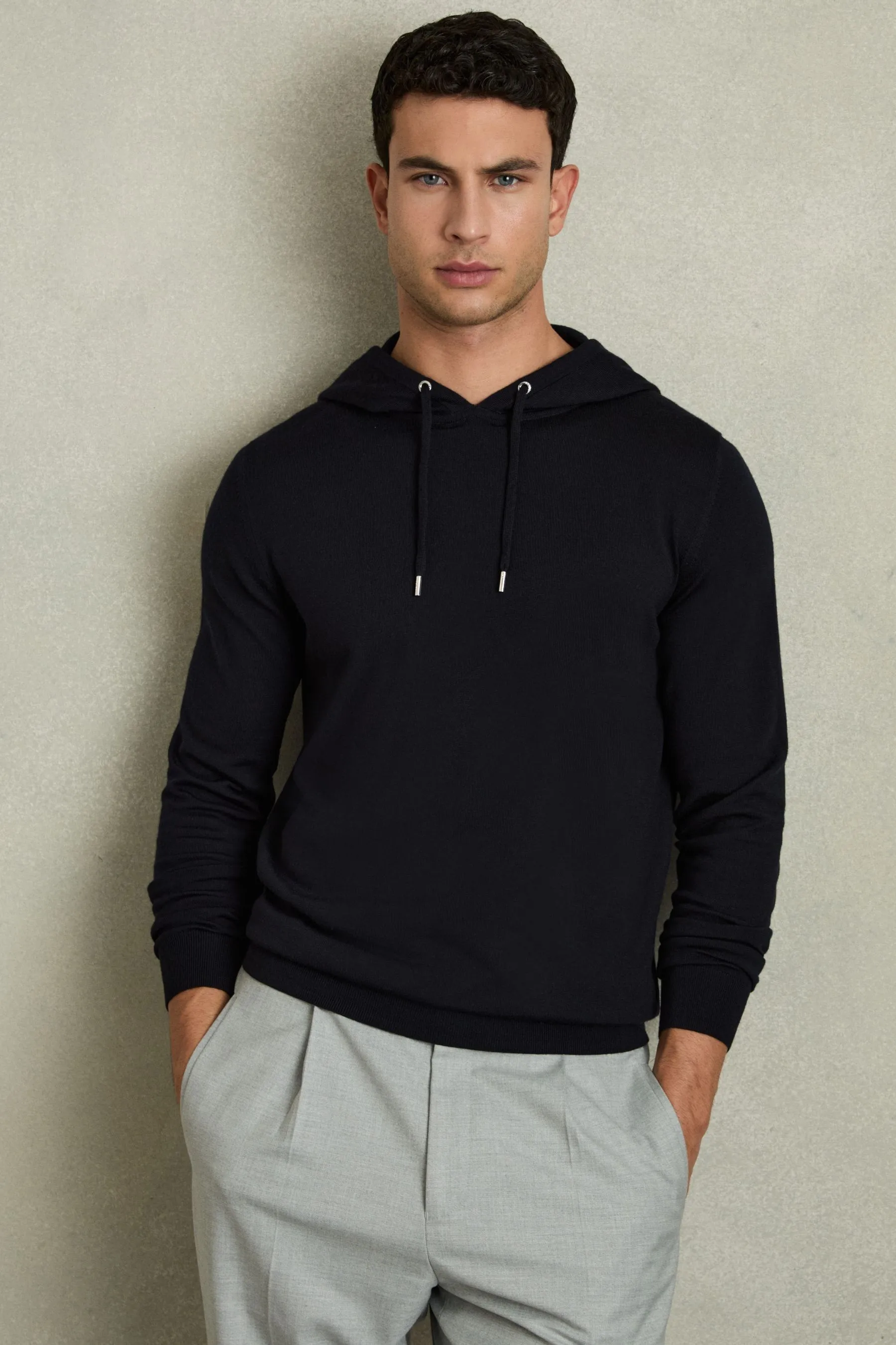 Reiss Holland - Felpa con cappuccio in lana merino e coulisse    