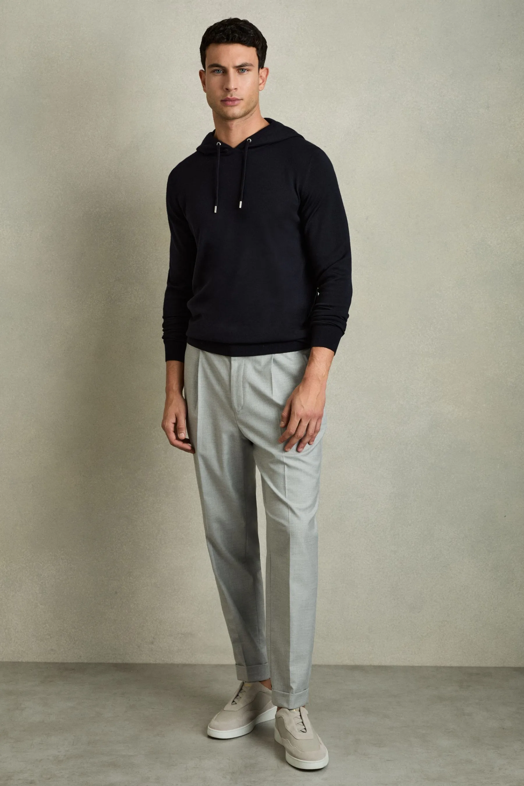 Reiss Holland - Felpa con cappuccio in lana merino e coulisse    