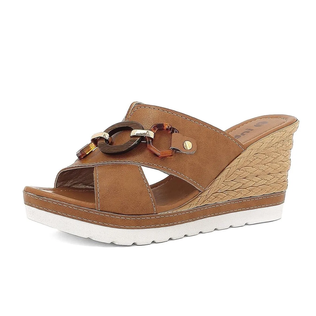 Scarpe da Donna INBLU art. FG37 sandalo zeppa doppia fascia con catena camel
