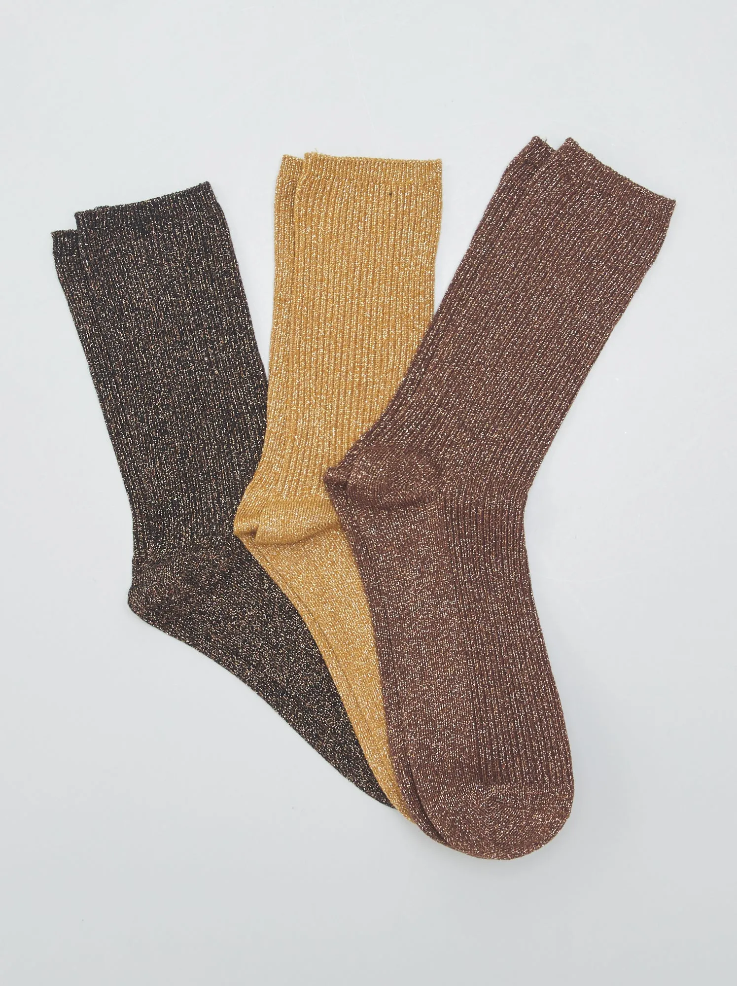 Set di 3 paia di calzini con paillettes - KAKI
