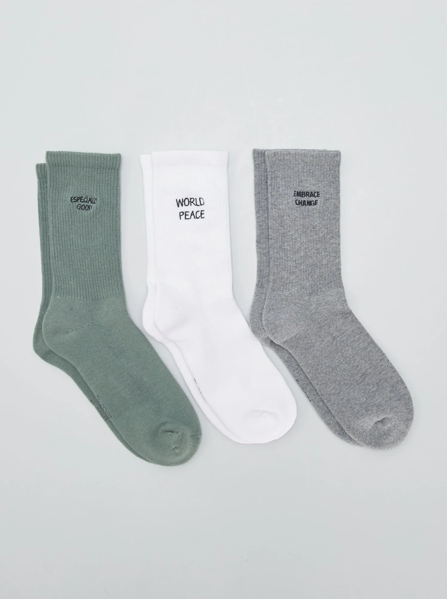 Set di 3 paia di calzini con scritta - KAKI