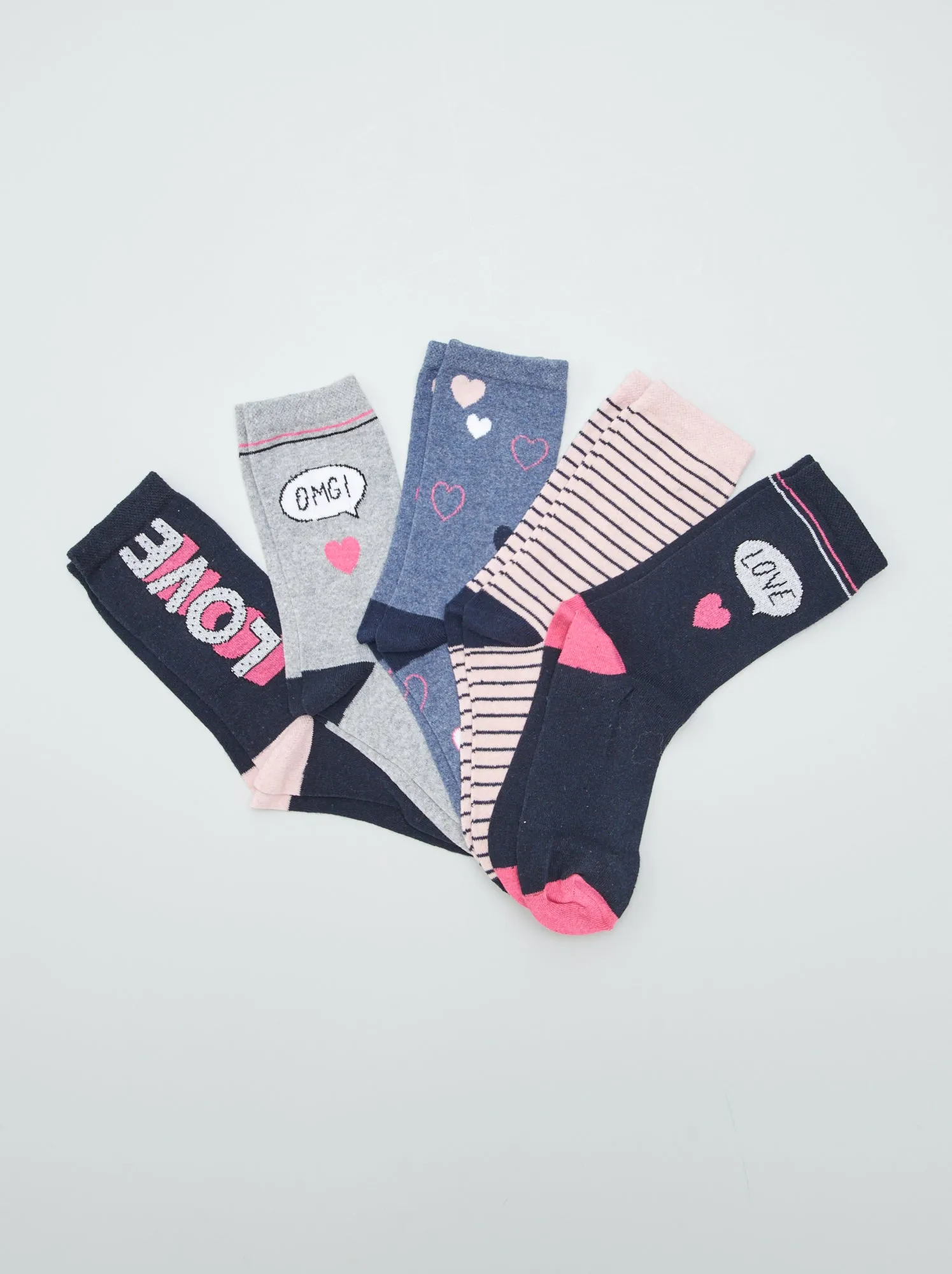 Set di 5 paia di calzini stampati - ROSA