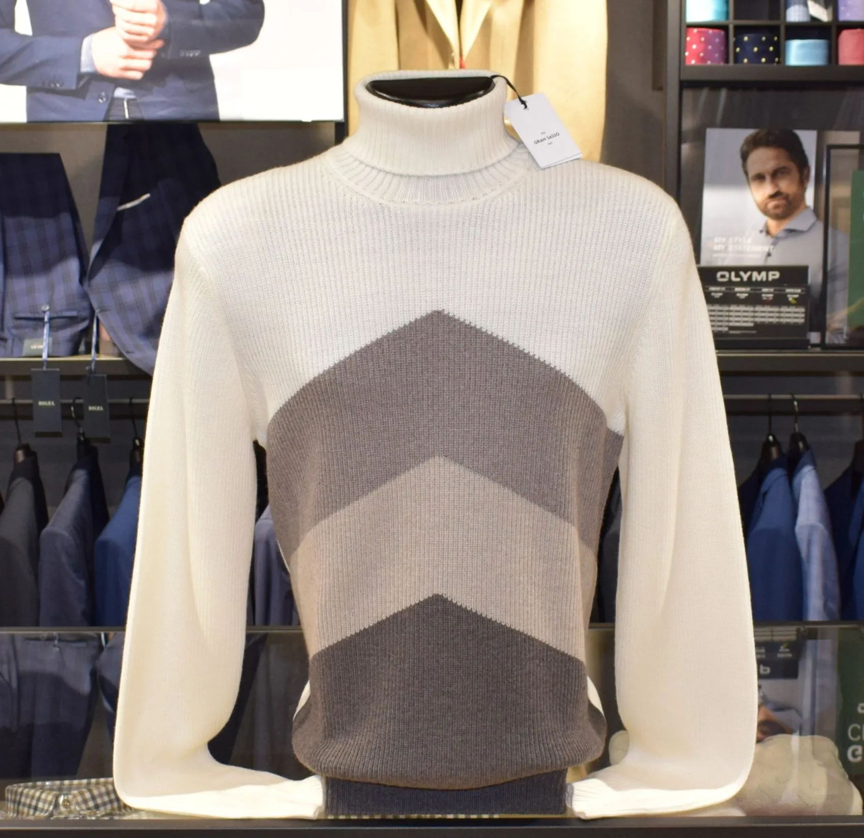 Turtleneck sweater gran sasso wool merinos cream patterned