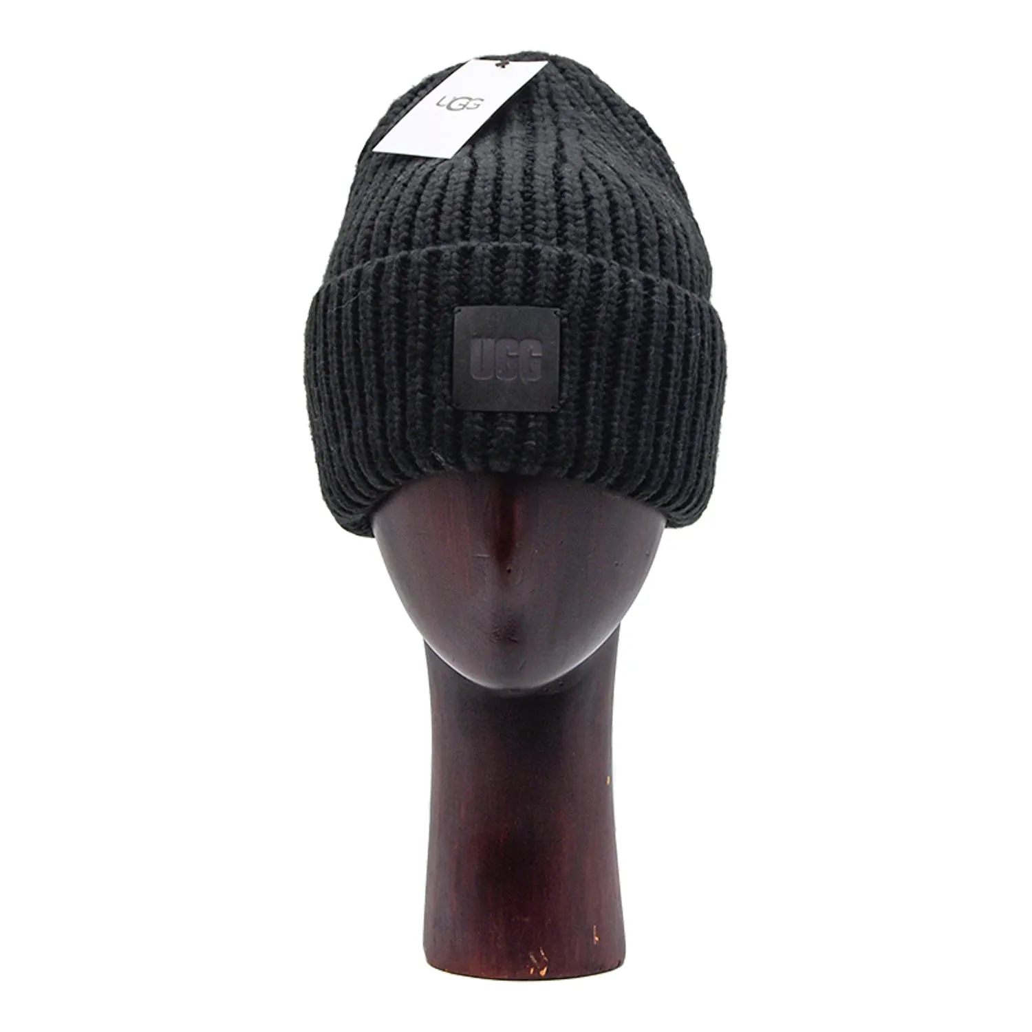 Ugg Cappello Nero Lavorato A Costine Con Ampio Risvolto Sul Fondo