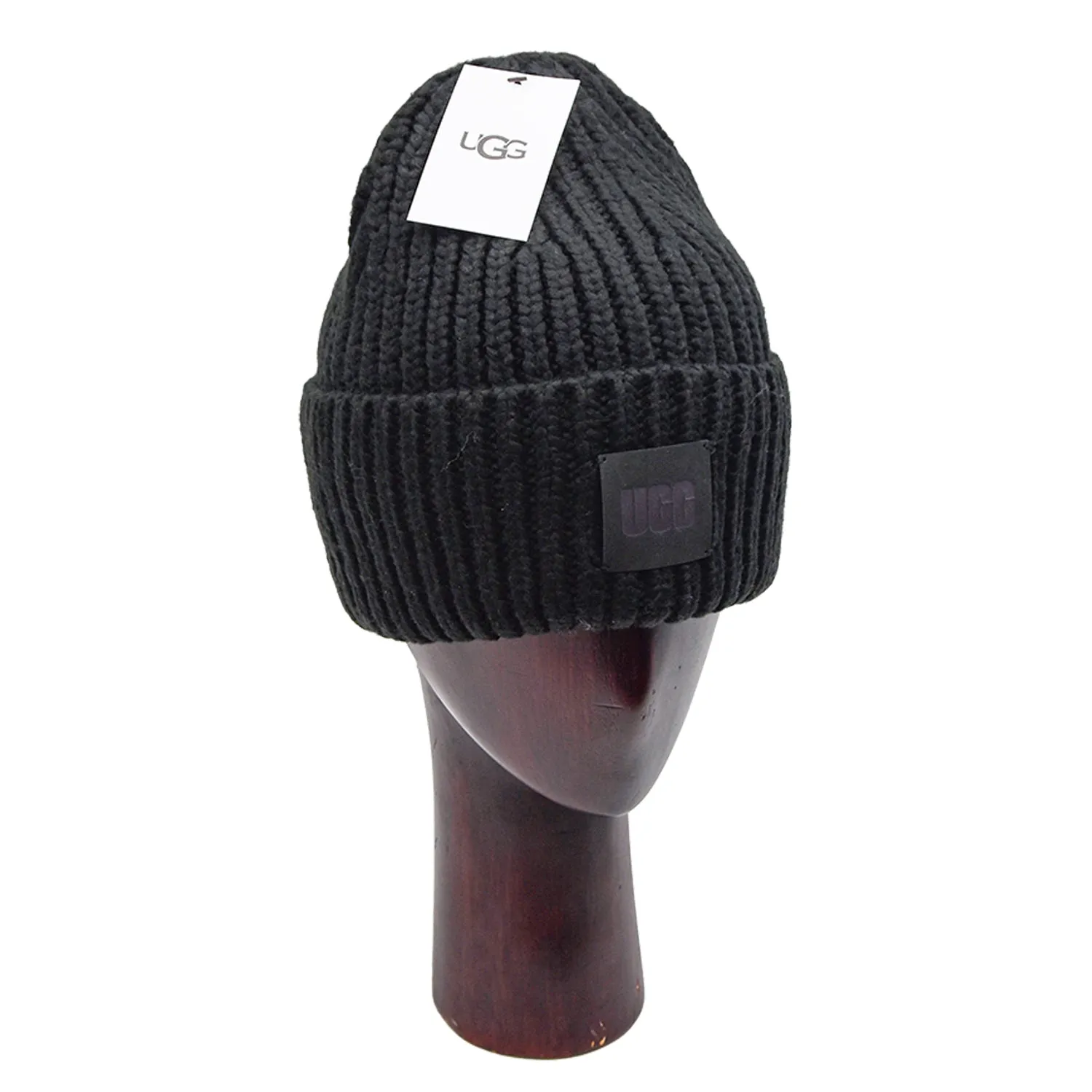 Ugg Cappello Nero Lavorato A Costine Con Ampio Risvolto Sul Fondo