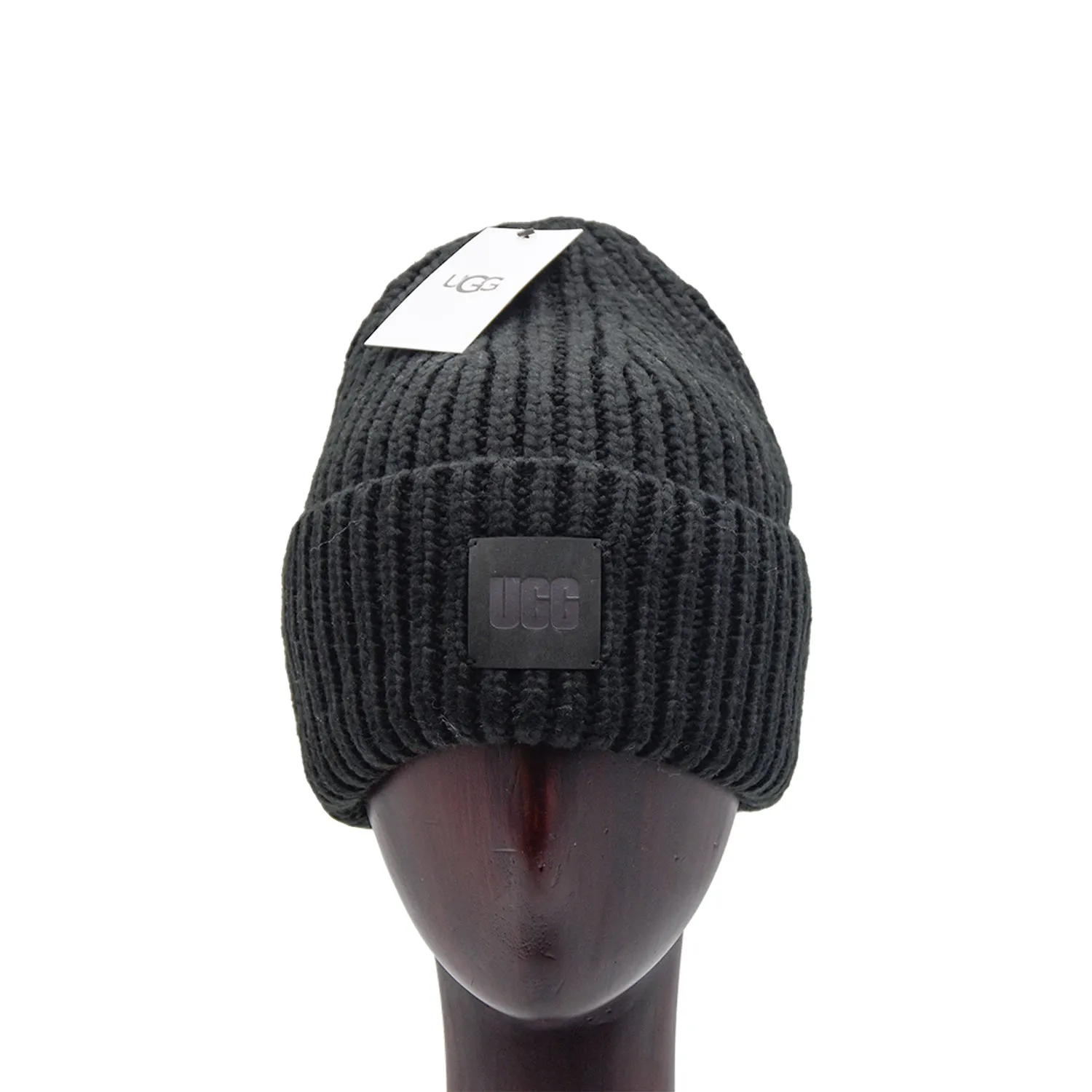 Ugg Cappello Nero Lavorato A Costine Con Ampio Risvolto Sul Fondo