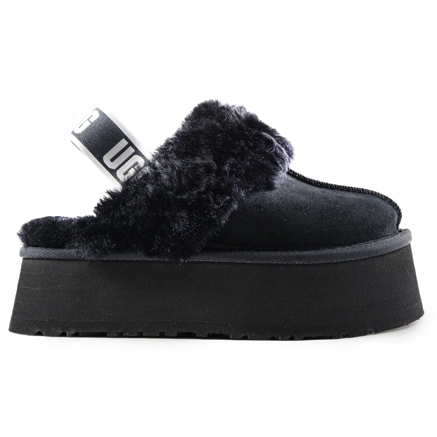 Ugg Sabot Funkette Donna Nero Cinturino Elastico Logato Nel Retro