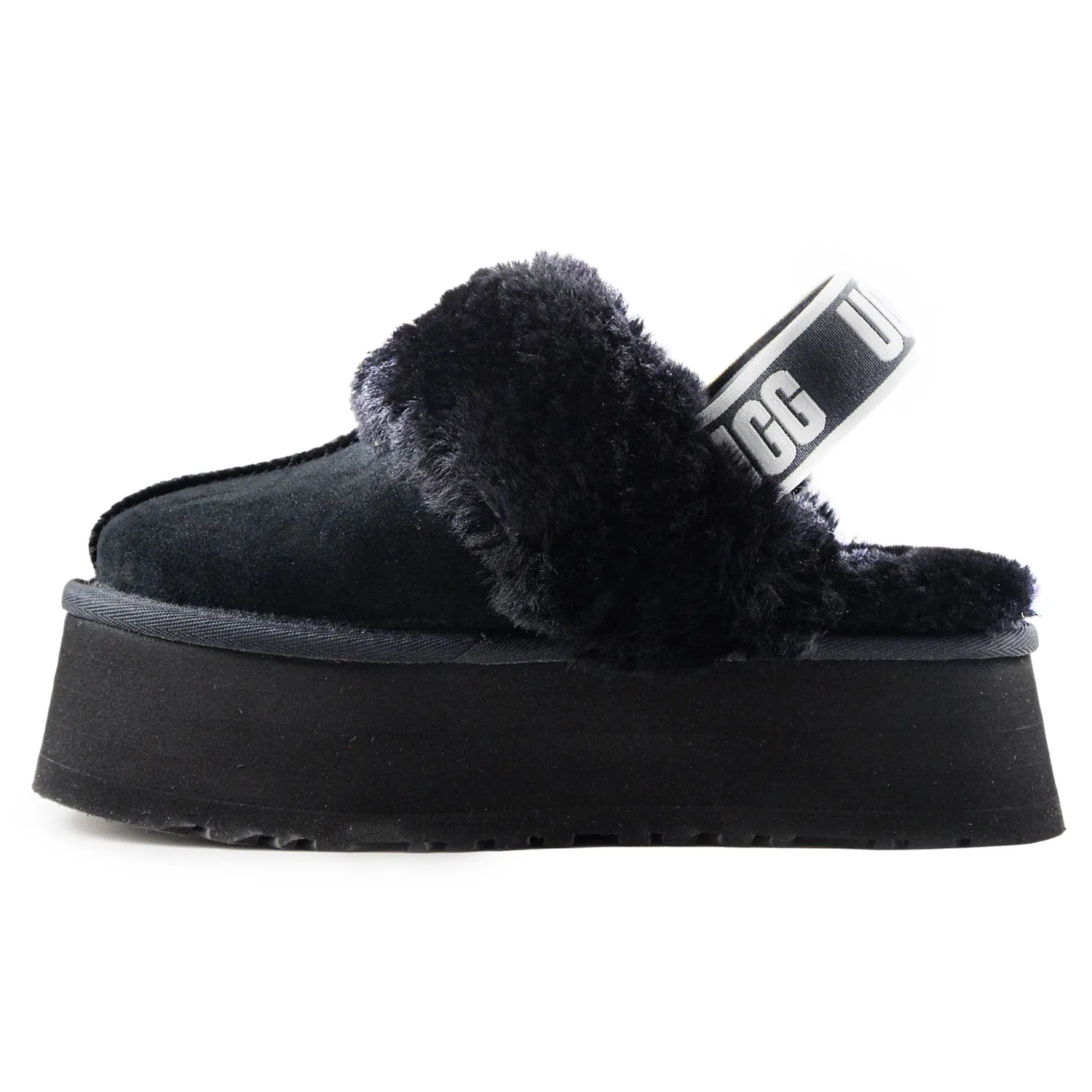 Ugg Sabot Funkette Donna Nero Cinturino Elastico Logato Nel Retro