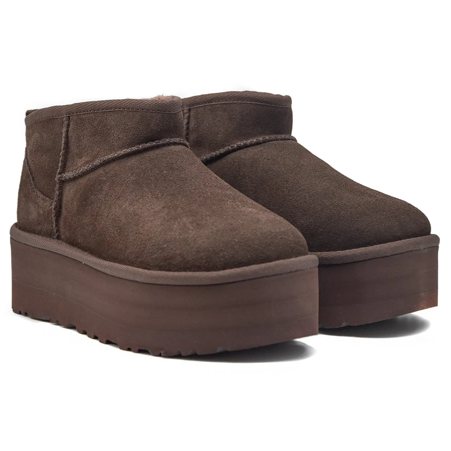Ugg Ultra Mini Platform Stivaletti Marrone Bordo Asimmetrico Donna