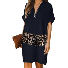 VESTITO ELEGANTE MINI LEOPARDATO GALILEA, BLU SCURO