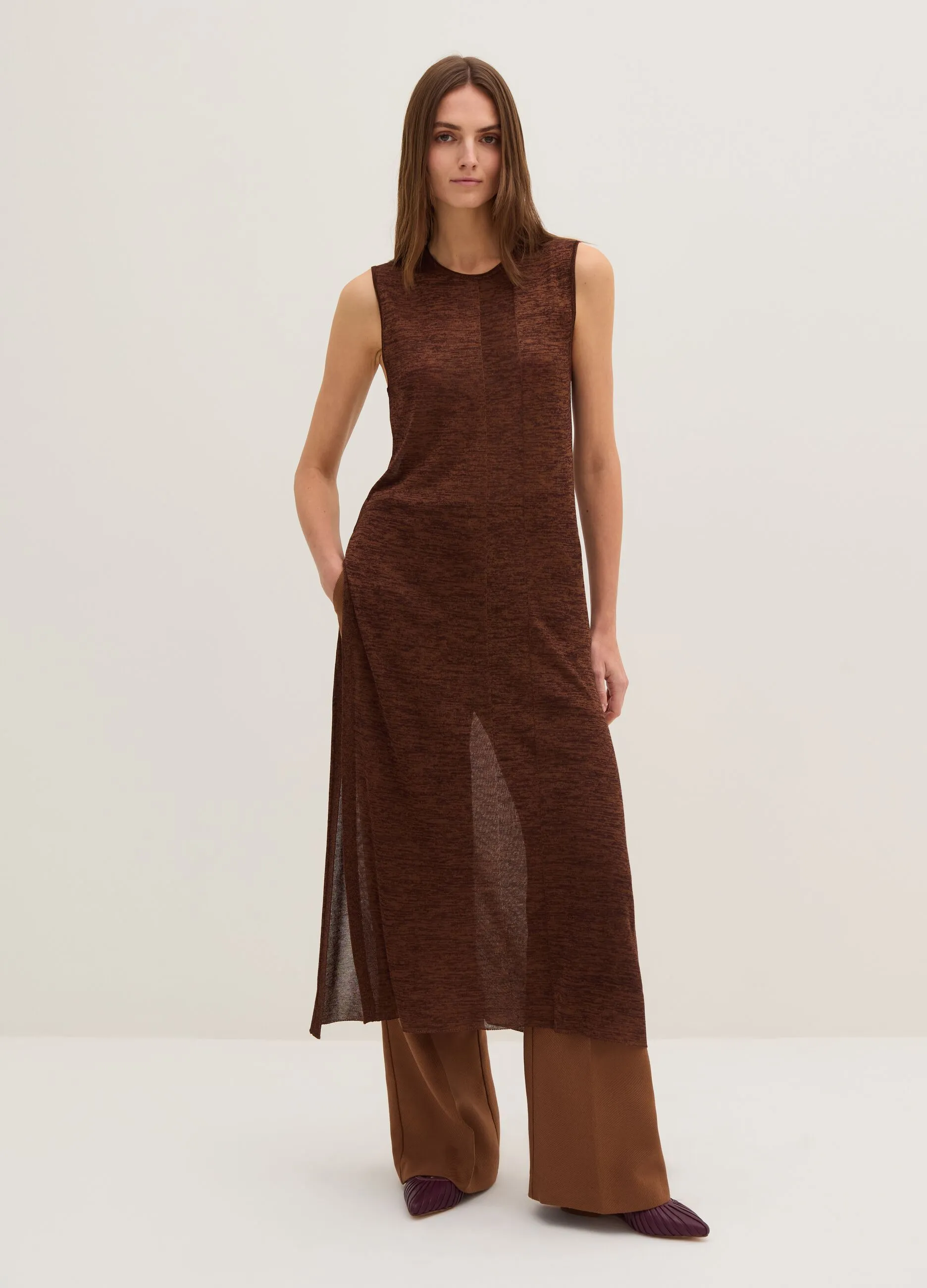 Vestito lungo effetto shantung con spacchi