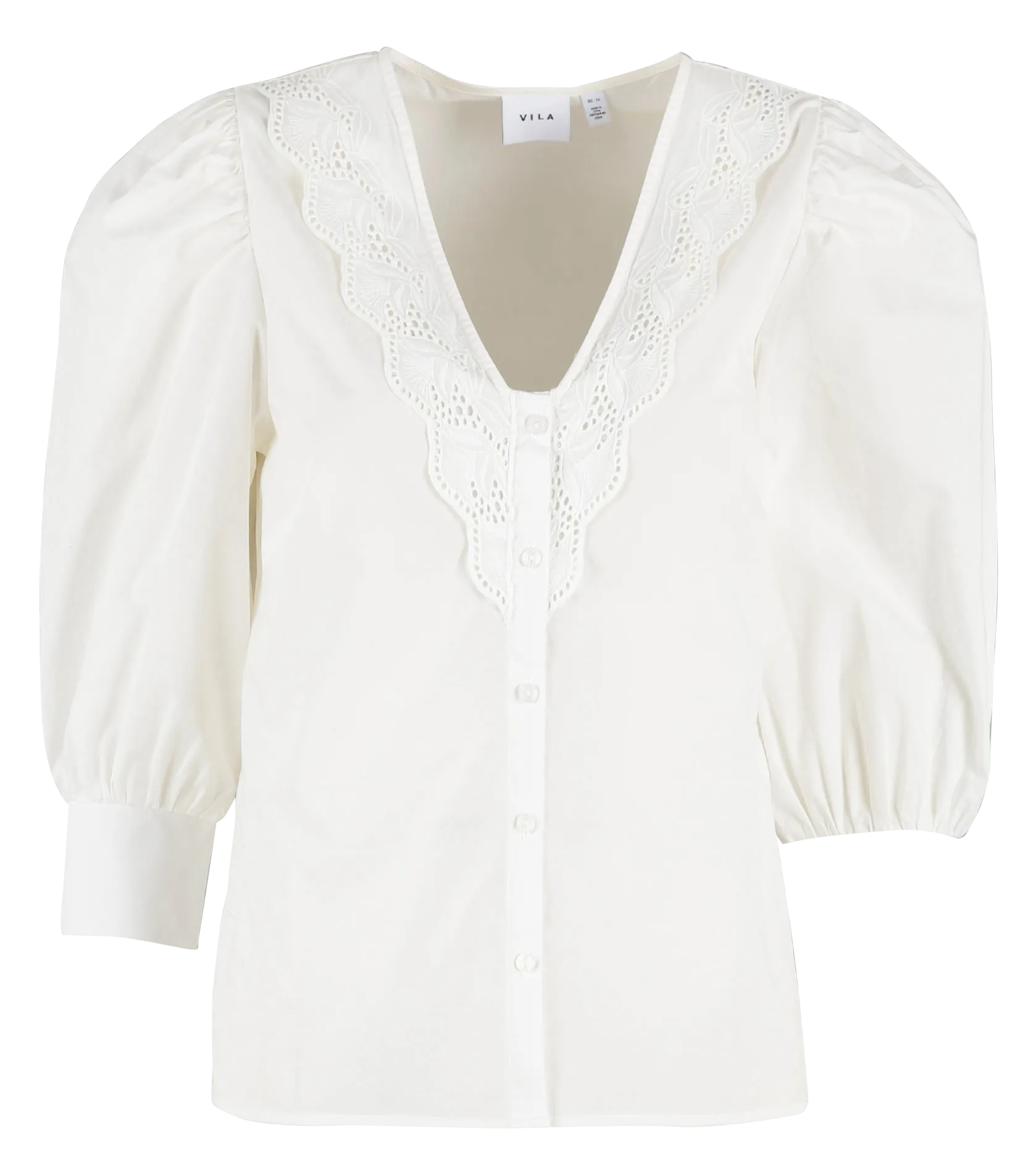  VILA   CILDA - Camicia scollo a V ricamata in cotone | Bianco