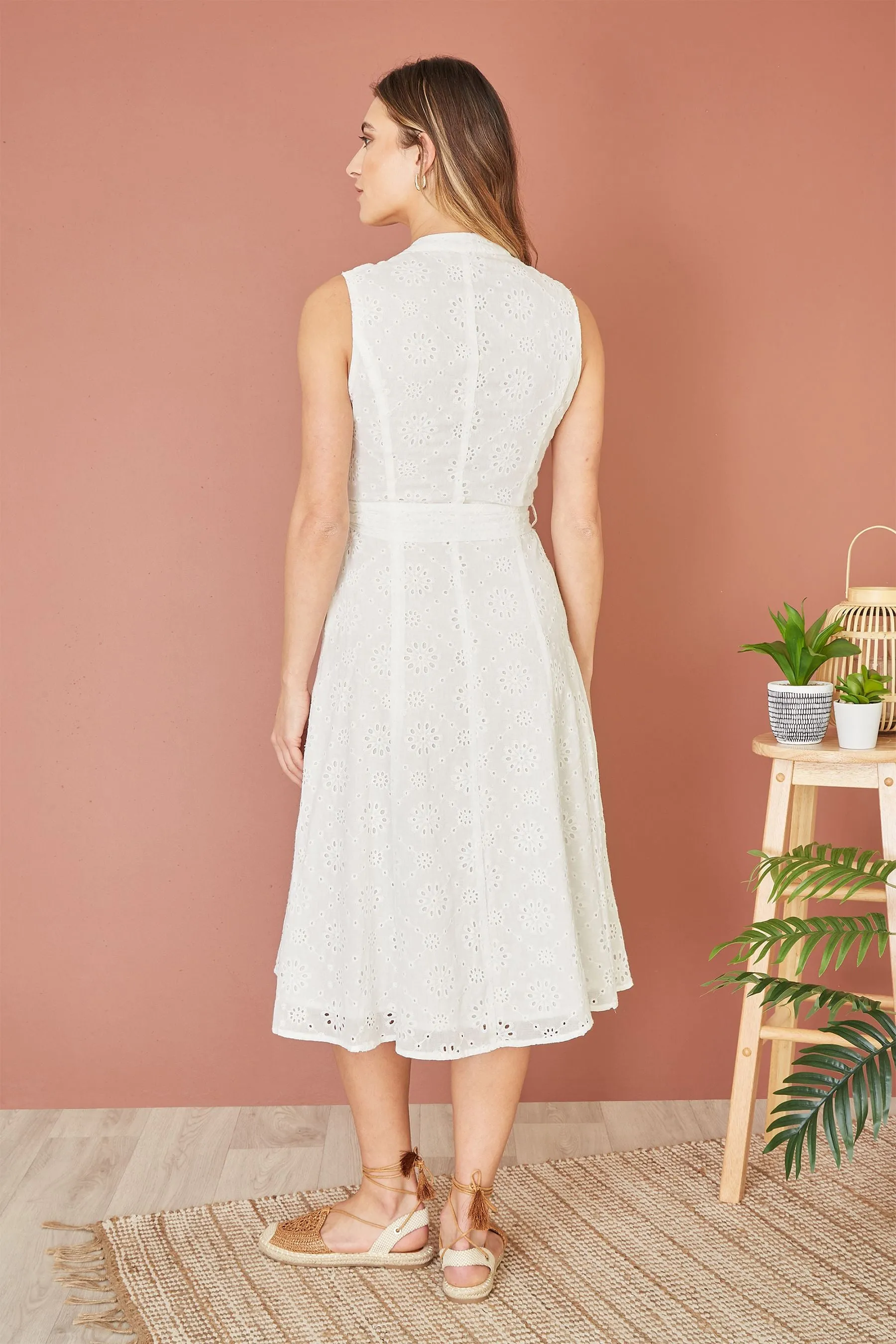 Yumi - Abito chemisier in cotone con pizzo sangallo e fiori