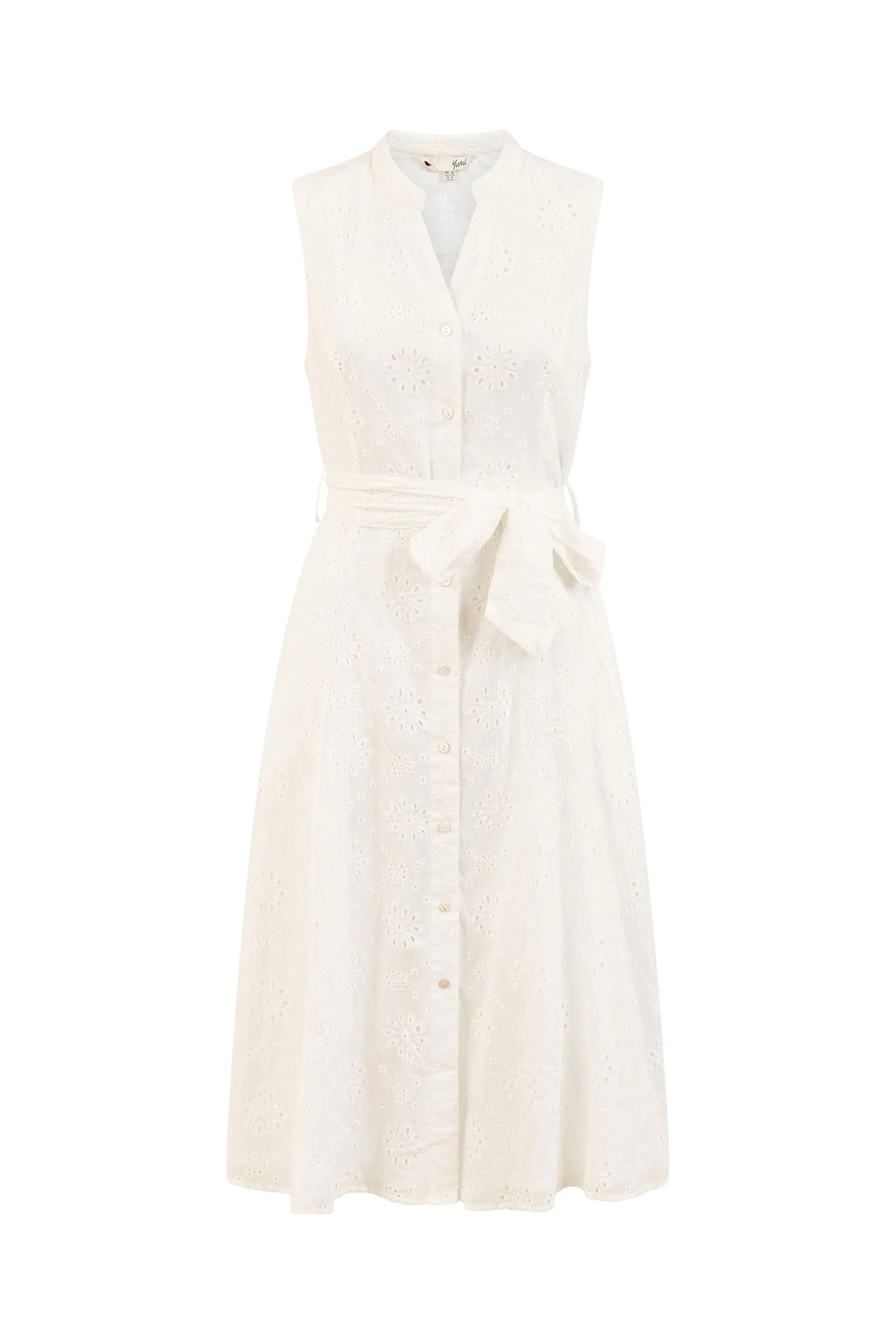 Yumi - Abito chemisier in cotone con pizzo sangallo e fiori